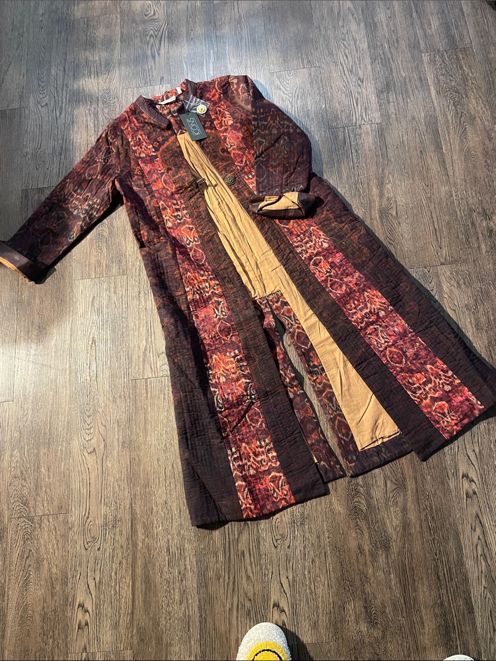 ICON Multicolor Patchwork Long Robe with Tan Lining - Picture 3 of 6